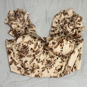SHEIN Cream and Brown Floral Crop Top